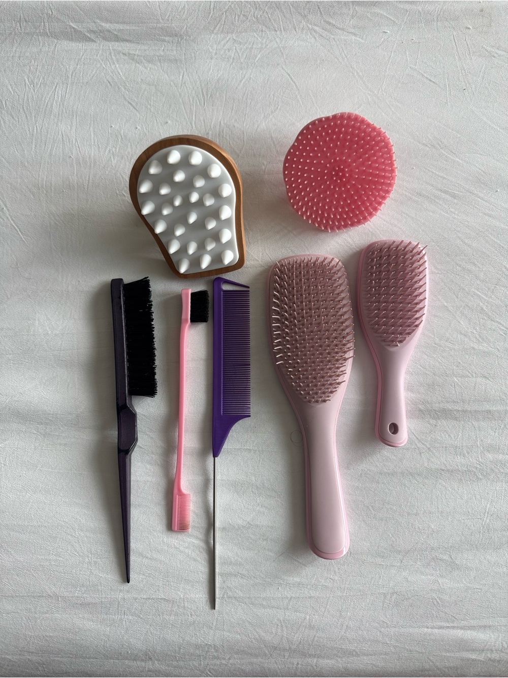 Pink Hair Brush Set with Combs and Scalp Massagers